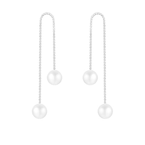 QIAOLEHUI Sparkling Rhinestone Long Tassel Pearl Dangle Earrings for Women