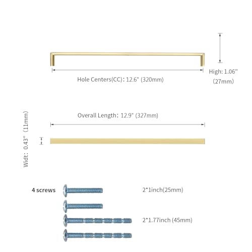 Image of 6 Pack 12-3 /5 Inch(320mm) Kitchen Cabinet Handles Gold Cabinet Pulls Kitchen Cabinet Hardware Drawer Pulls for Cupboard Wardrobe