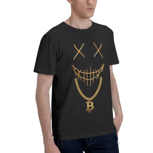 Mask Bitcoin Chain Crypto Money Coin Blockchain Men's Classic Crewneck T-Shirt, Cotton Short Sleeve Black - Image 3