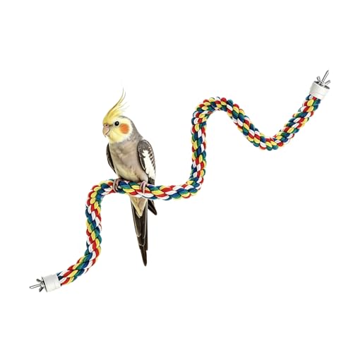 Bendable Fun Climbing Bird Cotton Rope Perch Colorful Bungee Toy for Parrot Bird Cage Accessories (31.5 Metal Nut)