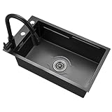 Cucina CSXSXAUOs Prep Long And Narrow Home con Accessori Piastre Spesse 3 mm Rubinetti Orizzontali montati lateralmente (Colore: Nero, Dimensioni: 70 x 40