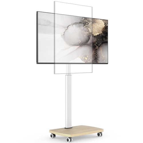 AOKCOS TV Ständer Rollbar mit Holzbasis, Fernsehständer Rotierbar für...