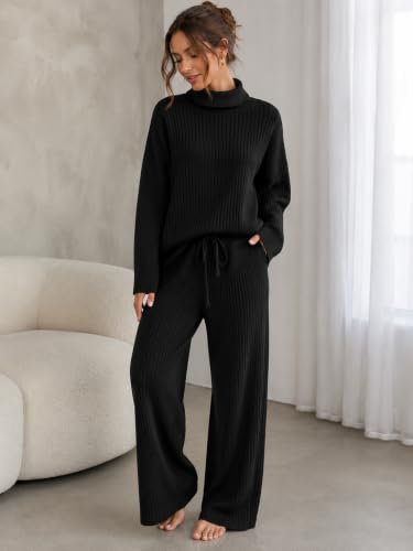 Image of TYSORT Women's Winter Woolen Turtleneck Sweater with Pajama | Warm Winter Wear Cord Set | Woolen Tracksuit Loungewear Set
