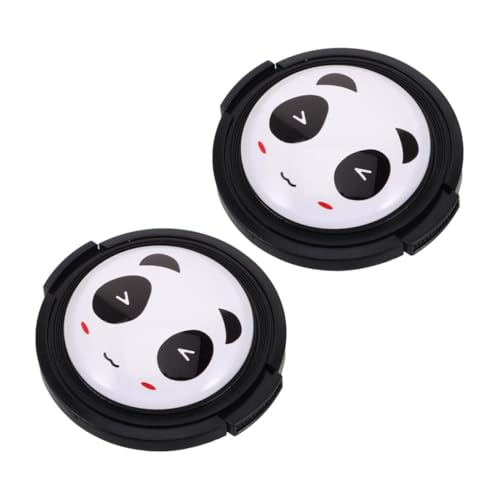 Housoutil 2pcs Cute Panda Lens Cap Covers Durable Camera Lens Protectors with Textured Pinch Design for Safety for Photography and Travel
