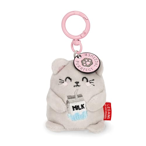 Legami - Porte-clés Super Soft! Thème Kitty, Porte-clés en Peluche, Pendentif avec Message gravé et Mousqueton en Zinc, 7x11 cm