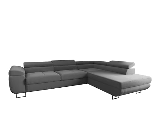 4ALL HOME Ecksofa Luna mit Schlaffunktion und Bettkasten – 275x202 cm – verstellbare Kopfstützen – Liegefläche 193x125 cm – Couch – Schlafsofa – L-Sofa mit Stauraum (Poso 55 Hellgrau, Seite: Rechts) 4ALL HOME Ecksofa Luna mit Schlaffunktion und Bettkasten – 275x202 cm – verstellbare Kopfstützen – Liegefläche 193x125 cm – Couch – Schlafsofa – L-Sofa mit Stauraum (Poso 55 Hellgrau, Seite: Rechts)