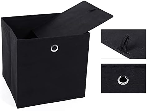 SONGMICS Set of 6 Foldable Storage Boxes, Fabric Storage Cubes, Clothes Organiser, Toy Bins with Grommet, 30 x 30 x 30 cm, for Bedroom, Living room, Black RFB02H-3