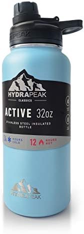 Hydrapeak 32 oz Insulated Water Bottle with Chug Lid - Reusable Leak Proof Stainless Steel Water Bottles, Double Wall Vacuum Insulation | 24 Hours Cold and 12 Hours Hot (Cloud)