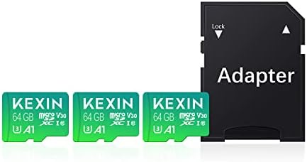 KEXIN 3 Pack Micro SD Card 64GB MicroSDXC with SD Adapter, A1, U3, V30, C10 Micro SD Memory Card TF Card 4K Full HD Video Recording for Camera, Smartphone, Monitor, Drone, Dash Cam, Gopro Green