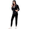 Womens 2 Piece Sportswear Long Sleeve Full-Zip Jacket Cozy Jogger Pants Velour Activewear Black L