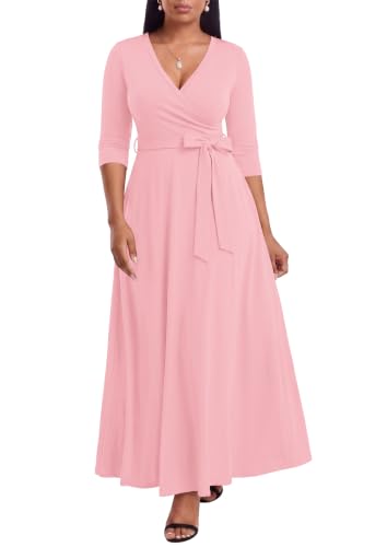 Image of FANDEE Plus Size Maxi Dress for Women Casual Summer Sundress V-Neck 3 /4 Sleeve