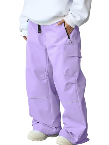 Oymyakon Womens Baggy Snow Pants Waterproof Insulated Ski Pants Loose Warm Snowboard Ski Bibs Pants Purple M