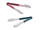 Dynore Stainless Steel Multicolor/Veg Non Veg Vinyl Coated Tongs- Set of 2||Tongs for Barbecue Grilling||Serving Buffet Salad Ice Oven||Set of Red and Green Color Coded Tong