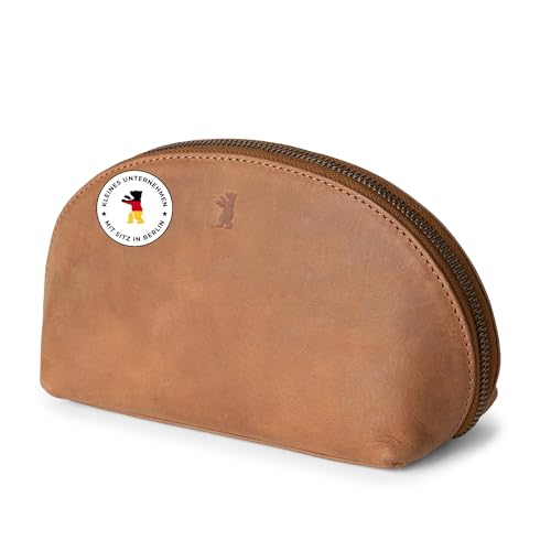 Berliner Bags Vintage Kosmetiktasche Zoe, Kleiner Kulturbeutel, Schminktasche aus Leder, Federmäppchen für Damen