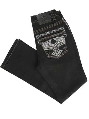 Centenario Men's Black Denim with Gray Embroidered Details