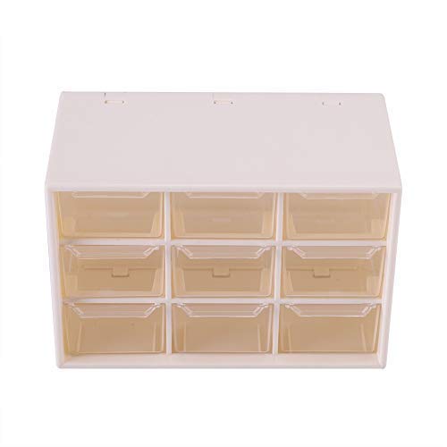 Fdit 9 tiroirs de Stockage de Bureau Portable en Plastique 9 enrejados Mini gabinetes tiroir Bijoux cosmétique(Blanc) Cover