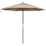Ombrelone Redondo em Madeira Tauari, 2,40 m, 8 Varetas, Tecido Bagum Bege com Proteção UV 30%, Altura 2,38 m (AREIA)