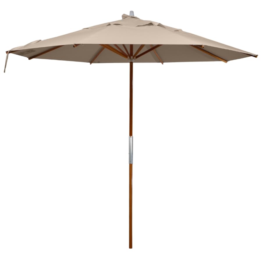 Ombrelone Redondo em Madeira Tauari, 2,40 m, 8 Varetas, Tecido Bagum Bege com Proteção UV 30%, Altura 2,38 m (AREIA)
