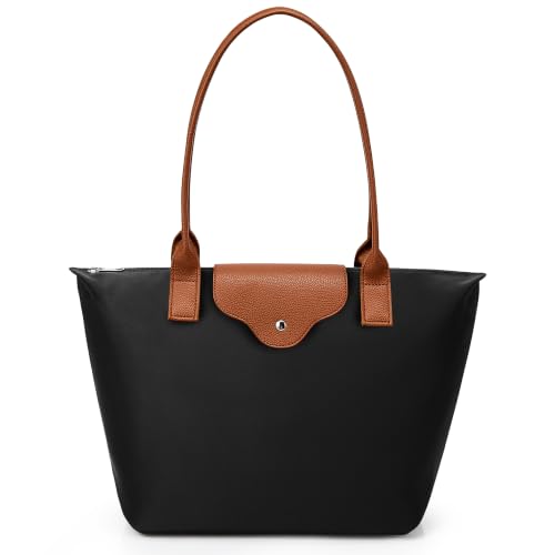 KALIDI Tote Bag for Women Nylon Top-Handle Purse,Large Capacity Shoulder bag,Spacious Hobo handBag with Zipper Leisure Foldable Weekend Black