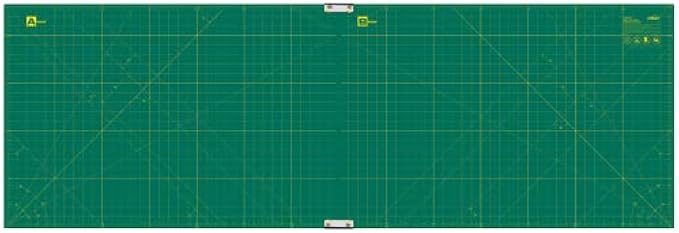 OLFA 23" x 70" Connecting Grid Rotary Cutting Mat Set (RM-CLIPS/2) - Self Healing Double Sided 23x70 Inch Cutting Mat with Grid for Fabric & Sewing, Designed for Use with Rotary Cutters (Green)