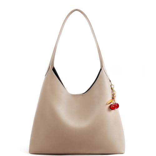 Bolso Hobo de Hombro con Encanto de Cereza Beige