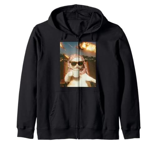 Funny Chill Cat Volcano Unhinged For Cat Lovers Man Women Zip Hoodie