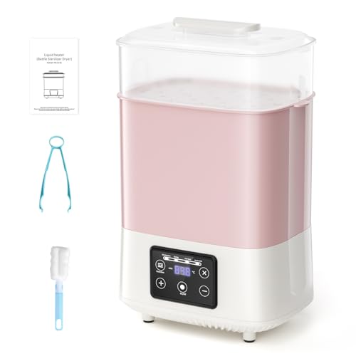 4-in-1 Baby Bottle Steriliser and Dryer Holds 8 Bottles and Pacifiers, Electric Steam Steriliser for Baby Bottles, Breast Pump Parts, Milk & Food Warmer (Pink & White)
