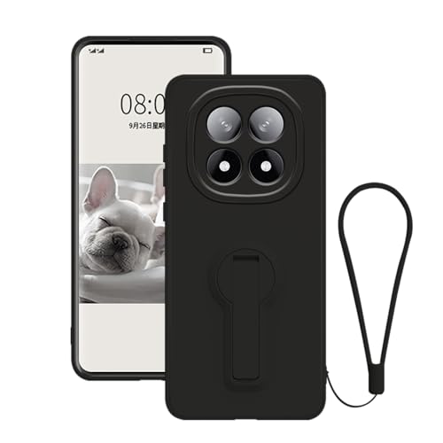 Coque Redmi Note 14 Pro 5G antichoc silicone noir avec dragonne et support de protection