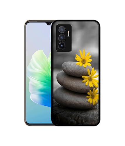 Image of Stones and Flower Design Premium 2D Printed Metal Back Case Cover for Vivo V23E 5G / Y75 4G