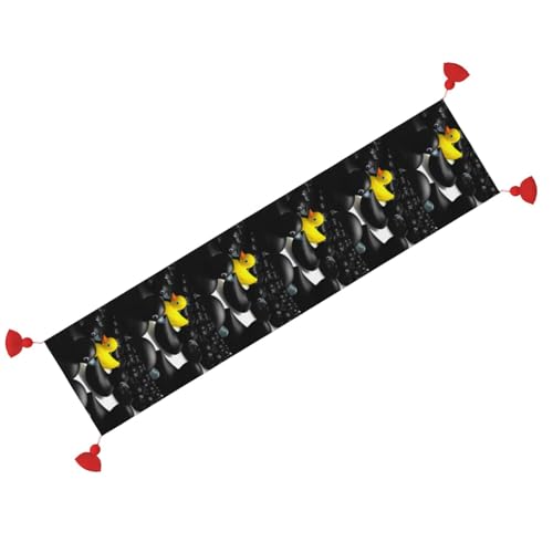 Chemin de table canard noir et jaune antidérapant avec pompons pour décoration de cuisine 35x152 cm - 3