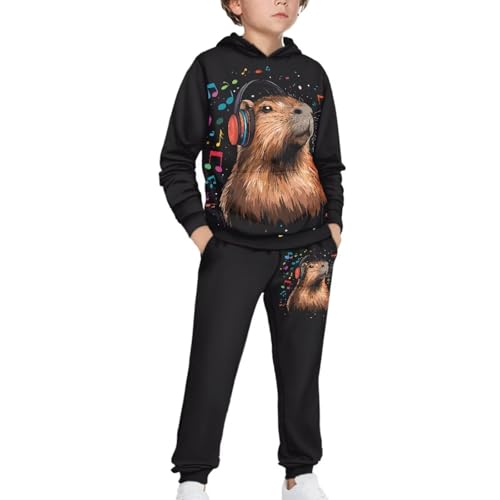 WELLFLYHOM Boys Hoodies Tracksuit Long Sleeve Sweatshirts Jogger Pant 2 PCS Fall Outfits Graphic Sweatsuit(5-12T)