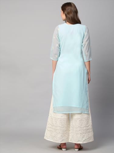 Image of RATAN Georgette Straight Lucknowi Chikankari Ethinic Wear Kurta for Women