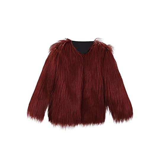 baby girl coat,kids jacket,Girl Faux-Fur Jacket Winter Warm Long Sleeve Thick Fuzzy Coat Fashion Cute Plain Puffer Shaggy Outwear Soft Comfy Lightweight Tops Wine 2-3 Years