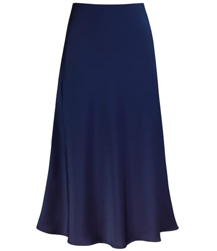 Women's Satin High Waist Hidden Elasticized Waistband Flared Casual A Line Midi Skirt