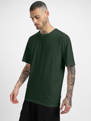 Image of Veirdo Oversized Baggy Fit Drop Shoulder Half Sleeves Round Neck Solid Pure 100% Cotton T-Shirt for Men (Available in White, Black, Mustard, Maroon, Green, Lilac, Navy, Red Color)