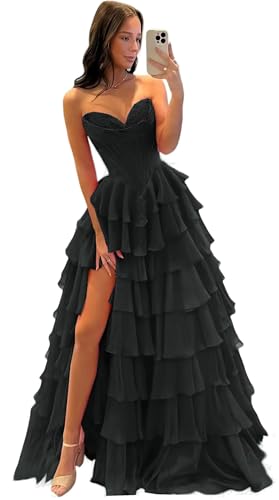 Misshow Robe de Bal Bustier Volants Fente Haute, Robe de Soirée Élégante Corset Structuré pour...