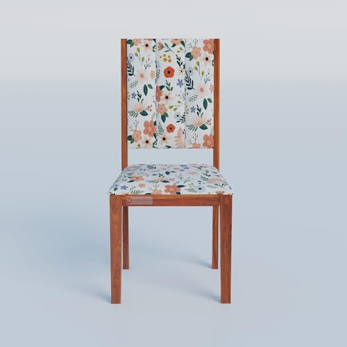 Image of DRIFTINGWOOD Tiya Solidwood Dining Table 4 Seater with Floral Design Cushions | Four Seater Dinning Table with 4 Chairs for Home | Rosewood, Honey Finish, Self Assembly(DIY)