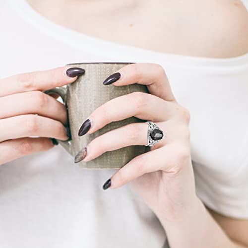 Natural Agate Onyx Stone Rings for Women,Adjustable White Gold Plated Sterling Silver Crusader Flower Fox Wedding Engagement Oval Round Gem Gemstone Birthstone Crystal Rings Jewelry3