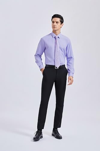 Image of HISDERN Mens Dress Shirt with Tie Pocket Square Set Classic Button Down Shirt Matching Tie Long Sleeve Shirts