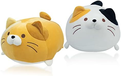 Locisne 2 Super Soft Cat Toy Pillow, Orange & White Kawaii Plush Kitten Stuffed Animal, Cute Chubby Plush Hugging Animal for Sofa Bed Chair, Gift for Boys and Girls, Household Goods, 11.81inches/30cm
