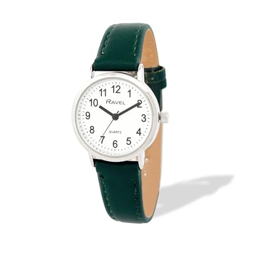 Ravel - Women's Classic Everyday Watch with Modern Numbers - Analogue Quartz - R0129.29.2 - Green/Silver Tone/White Dial with Numbers