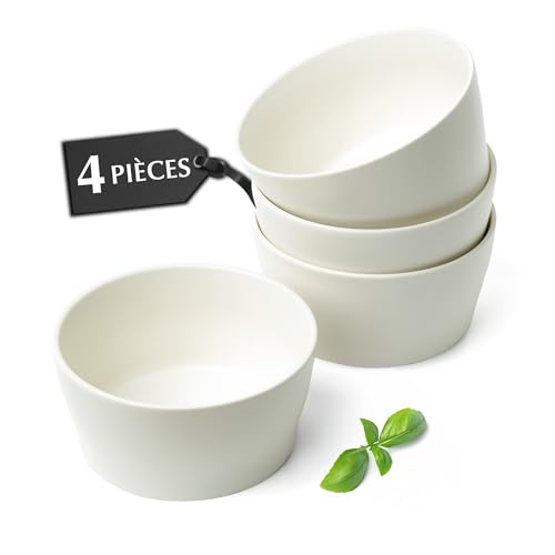 MIAMIO – Ensemble de bols en céramique/Bols de 740 ml pour 4 personnes, bol à céréales, ramen, soupe, salade – Collection Luxe (Blanc, Bols (4x))