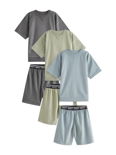 NEXT Jungen Kurzer Schlafanzug aus 100% Baumwolle 3er-Pack Charcoal/Sage/Blue 170