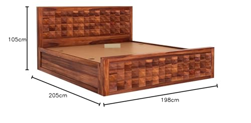Image of Sheesham Wood King Size Bed with Storage for Bedroom Living Room Solid Wood Cot Wooden Palang Double Bed Furniture (Honey Finish)