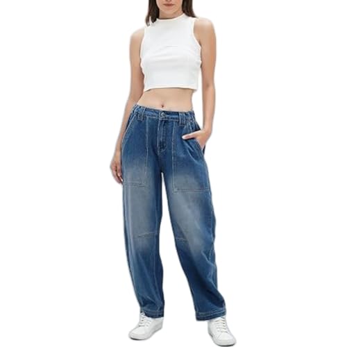 chouyatou Women's Wide Leg Barrel Jeans Button Fly High Waist Relax Fit Baggy Washed Denim Pants with Pockets4