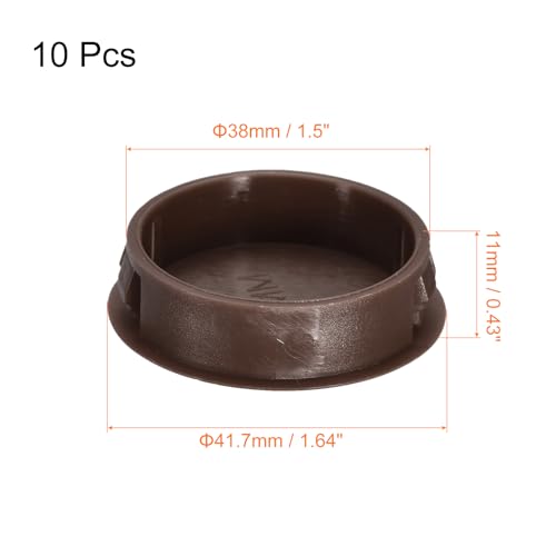 Image of uxcell 38mm /1.5 inch Plastic Hole Plugs, 10Pcs Flush Type Panel Round Snap in Fastener Knockout Locking Plugs for Furniture Insert End Caps Panels, Brown