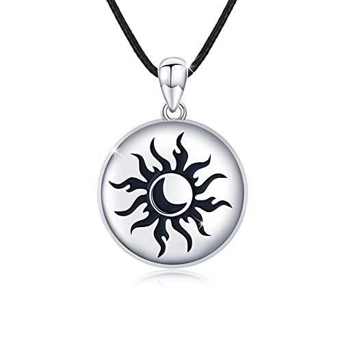 Sun Moon Locket Necklace 925 Sterling Sliver Sun Pendant Photo Necklace for Men and Women