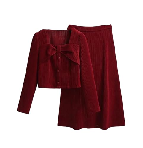 Women’s Autumn Winter 2-Piece Set Corduroy Jacket Mini Skirt Outfit