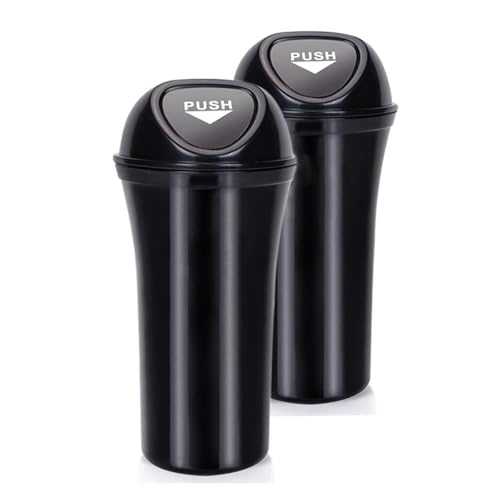 Fochutech Car Trash Can with Lid Small Car Trash Bin Portable Vehicle Auto Car Garbage Can Bin Trash Container Fits Cup Holder Console Door Pocket Home Office Use 2 Packs Black