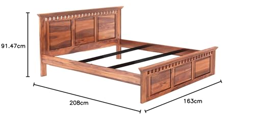 Image of Sheesham Wood Queen Size Bed Without Storage | Solid Wooden Cot Bed | Double Bed Furniture for Bedroom Living Room Home - Q 04 (Honey Teak Finish 001)
